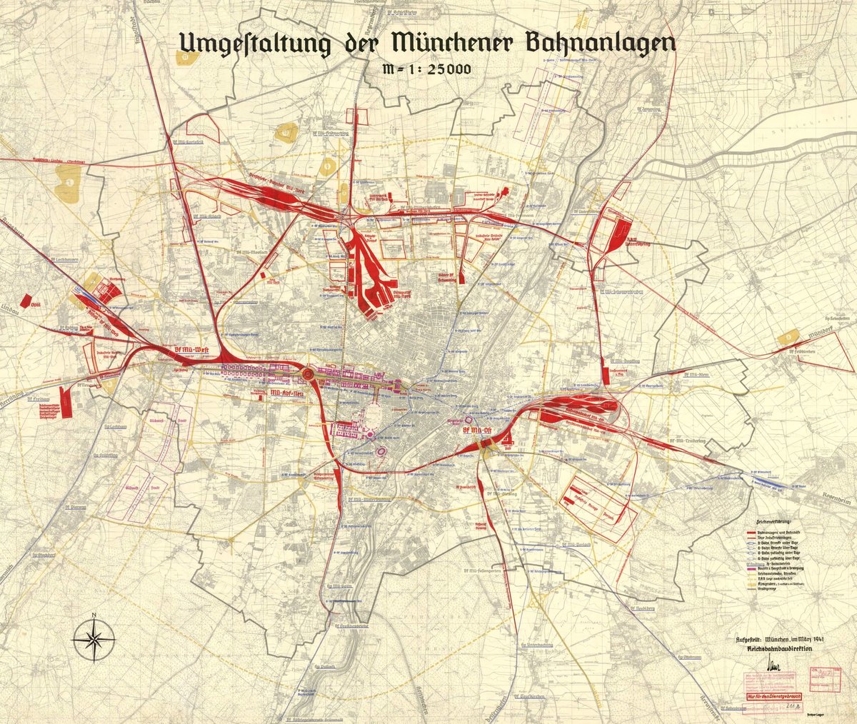 Historische Karte der Münchner Bahnanlagen um 1940